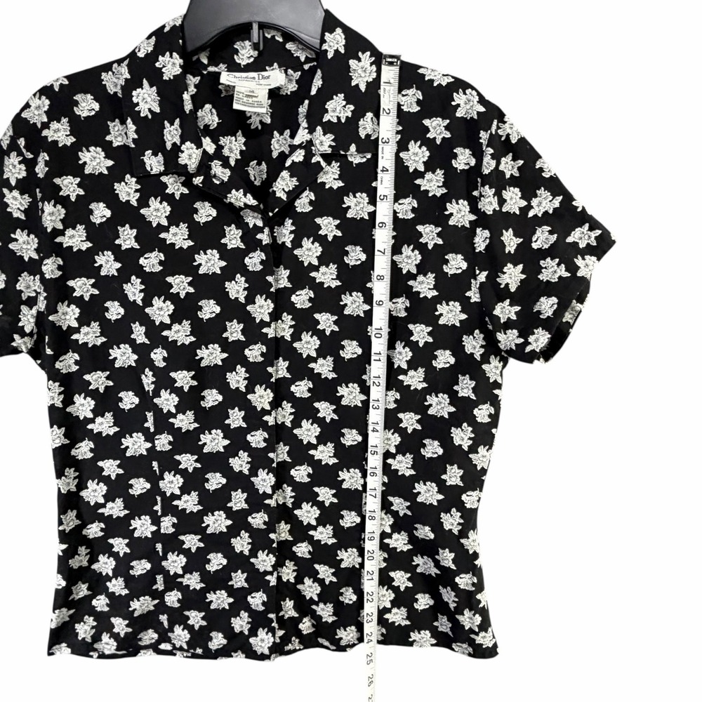 Vintage Christian Dior Separates Blouse Women 10 Black White Floral Modest Retro - Picture 8 of 12